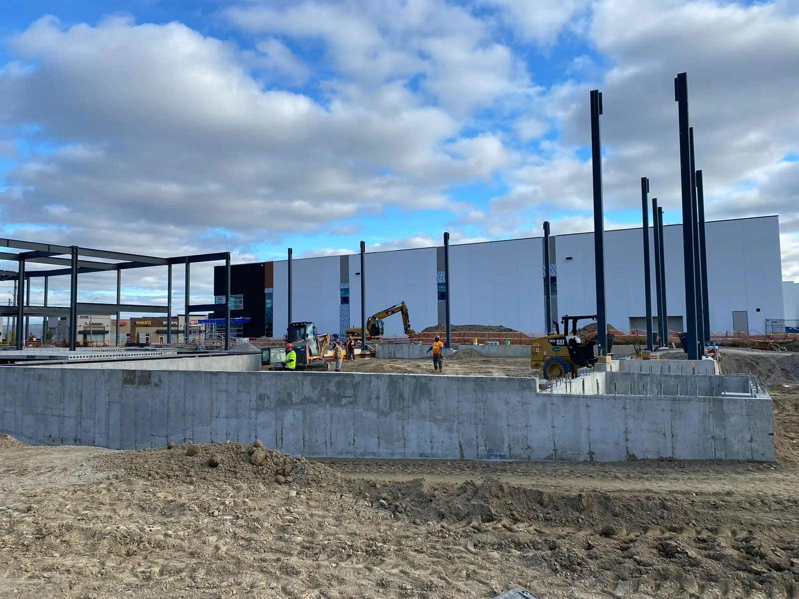 Steel framing and foundation work at the new Al Mahdi Islamic Community Centre construction site
